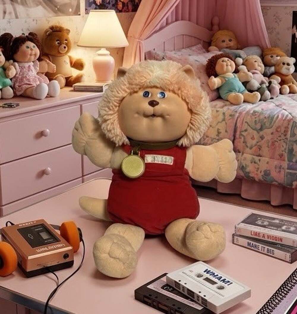 Vintage Cabbage Patch Kids Koosas Lion Coleco Red Overalls Medallion 1985